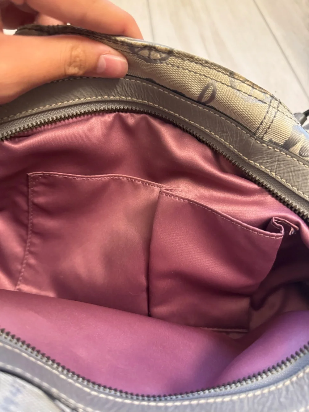 Coach Gray & Cream Signature Canvas Shoulder Bag PINK Lined